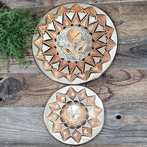 Vintage Turkish Etched Copper Plate Set - Picture 2 of 9